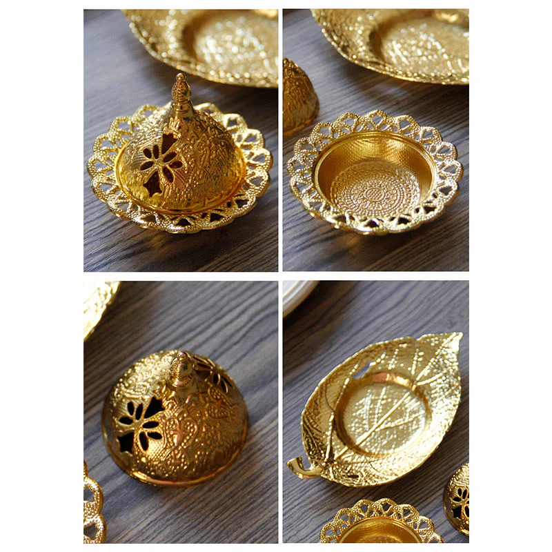 Buddha Stones Tibetan Gold Mini Leaf Coaster Meditation Incense Burner