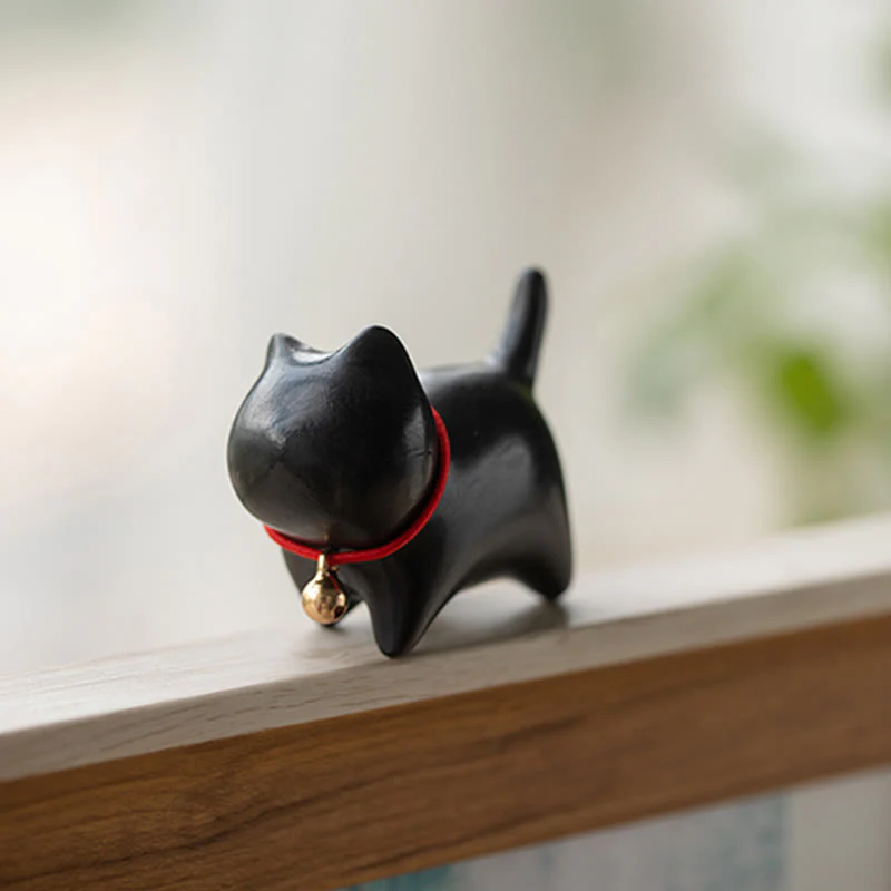 Buddha Stones Green Sandalwood Small Leaf Red Sandalwood Cute Cat Animals Soothing Peace Decoration