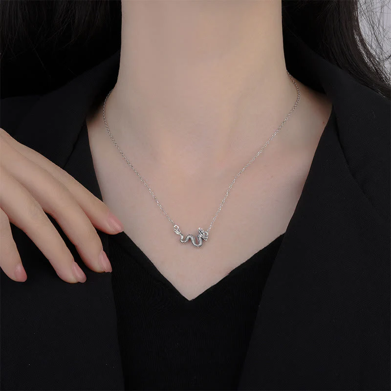 Buddha Stones 925 Sterling Silver Year Of The Dragon Auspicious Dragon Protection Chain Necklace Pendant(Extra 30% Off | USE CODE: FS30)
