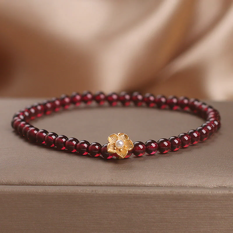 Buddha Stones Natural 4mm Garnet Beads Flower Passion Bracelet