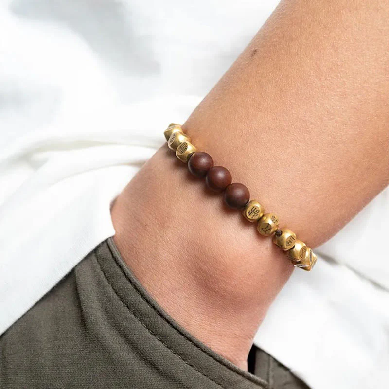 Buddha Stones Copper Brass Lightning Struck Jujube Wood Beads Wealth Bracelet