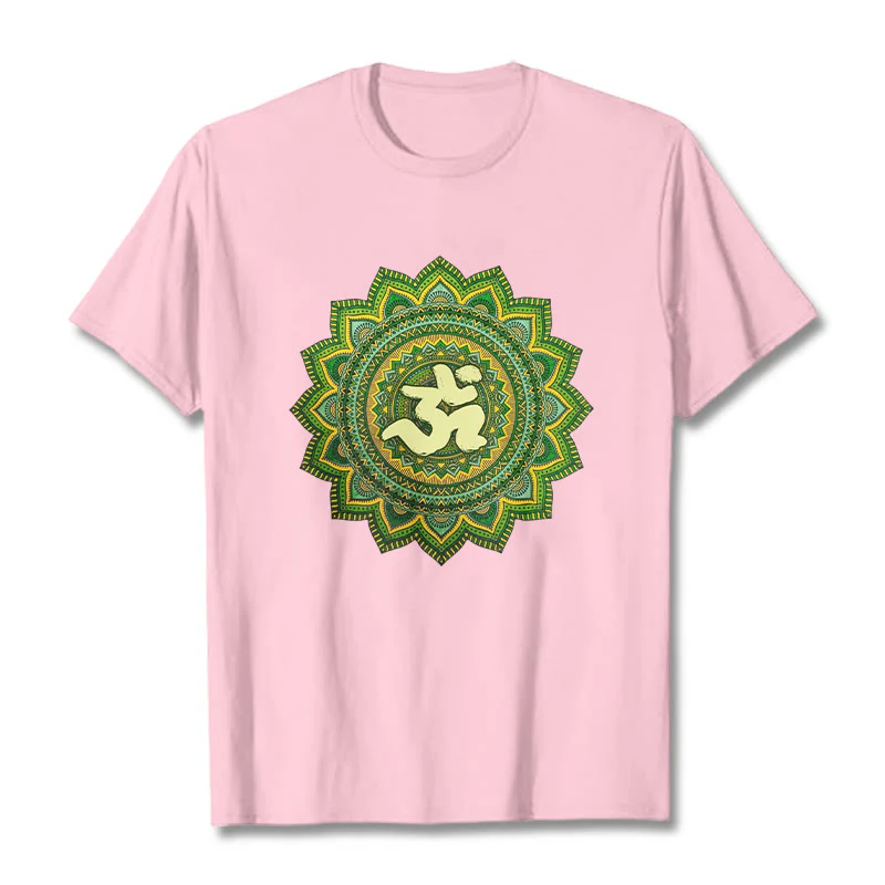 Buddha Stones Casual Green Mandala Om Symbol Pattern Cotton Tee T-shirt