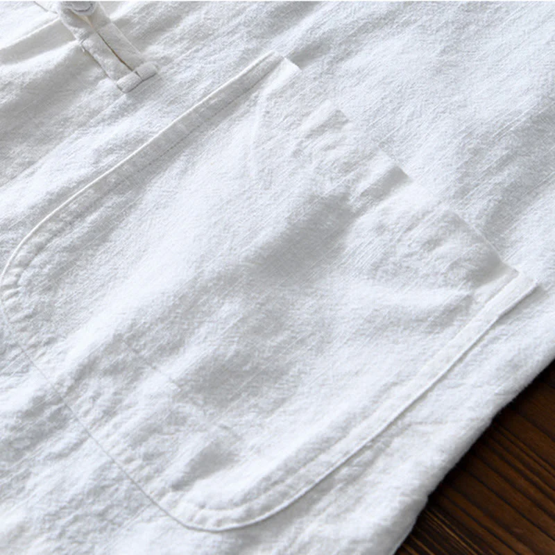 Buddha Stones Frog-Button Chinese Tang Suit Cotton Linen Men Jacket Shirt With Pockets