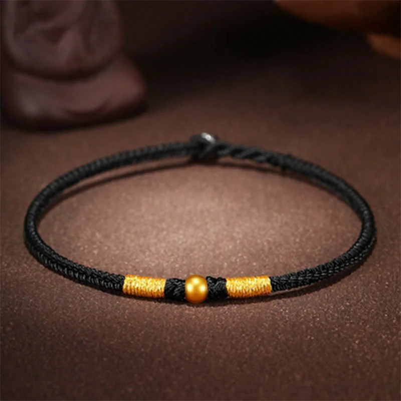 Buddha Stones 999 Gold Beads Luck King Kong Knot Handmade Braided Protection Bracelet