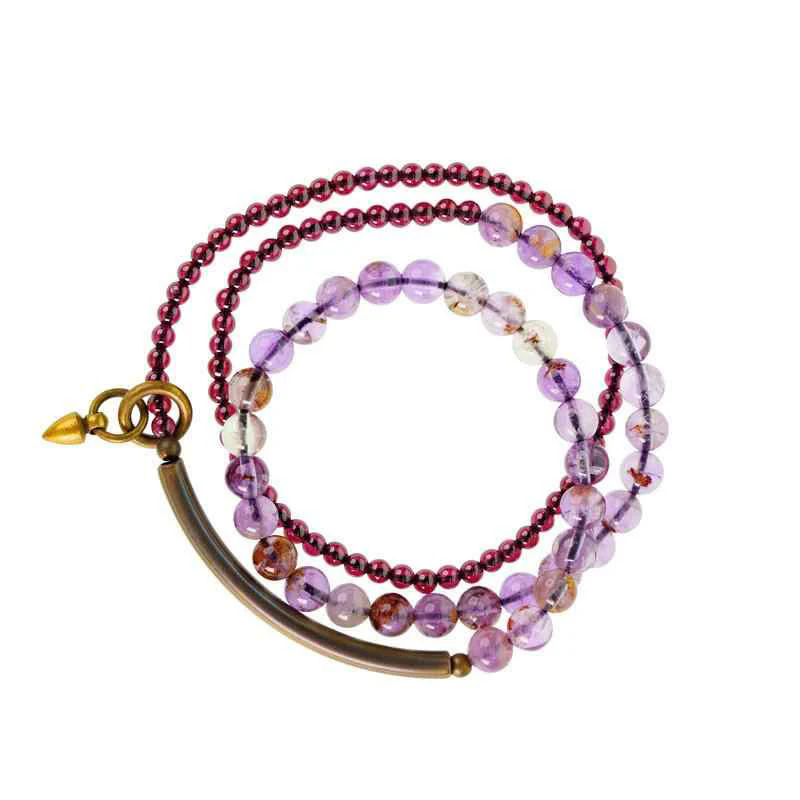 Buddha Stones Retro 6mm Amethyst 4mm Garnet Multilayer Balance Bracelet