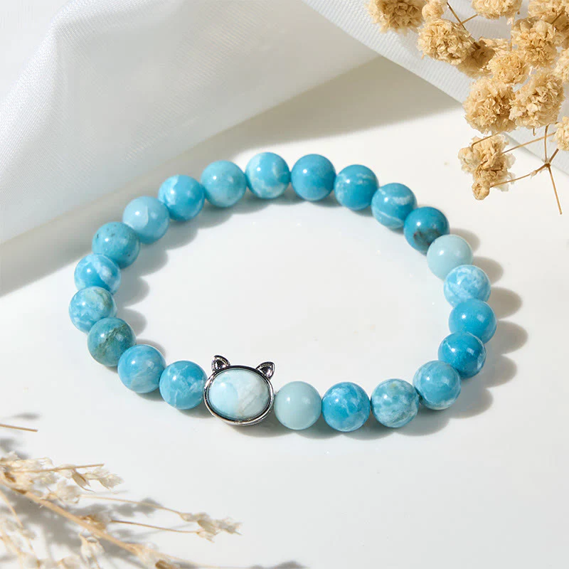 Buddha Stones Natural Cat Larimar Wisdom Beads Bracelet