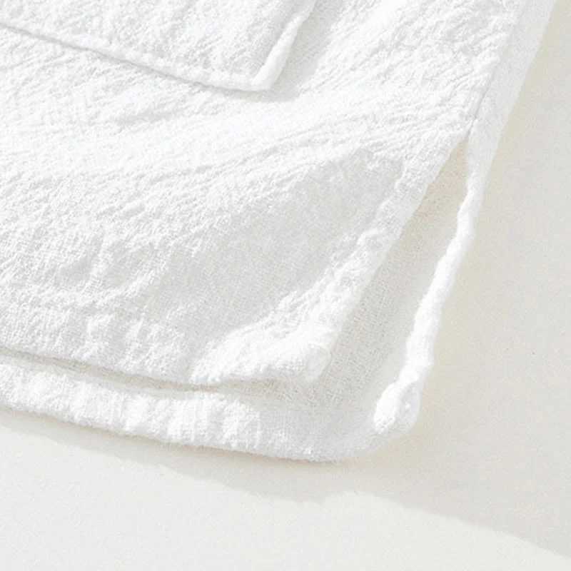 Buddha Stones Casual Buttons Design Stand Collar Men's Short Sleeve Cotton Linen Shirt With Pockets