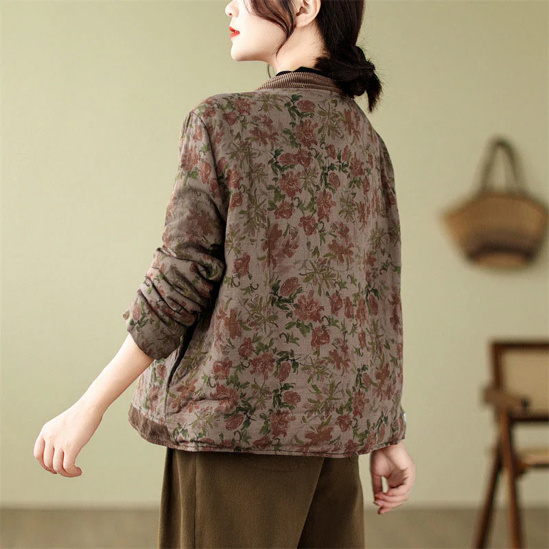 Buddha Stones Flower Jacquard Women's Cotton Padded Jacket