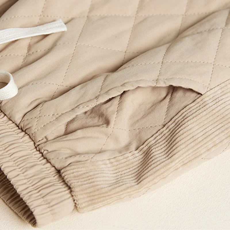 Buddha Stones Diamond Quilted Design Thermal Fleece-Lined Women's Harem Cotton Pants With Pockets