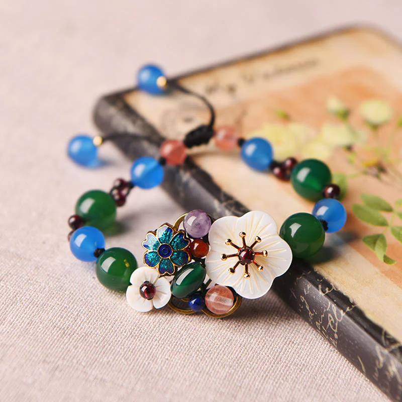 Buddha Stones Agate Shell Flower Support Bracelet
