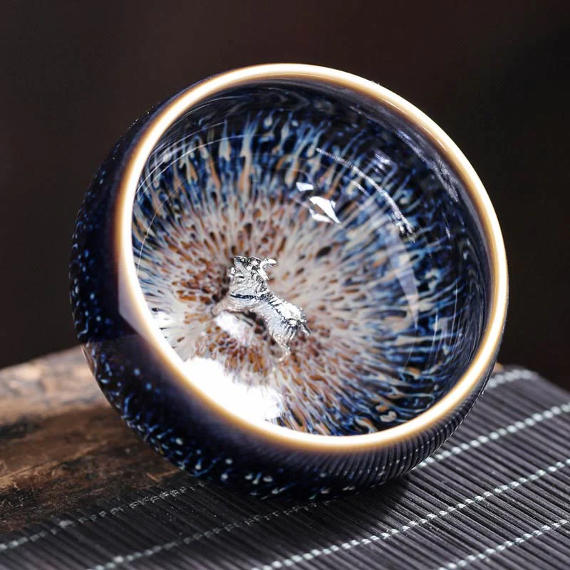 Buddha Stones Handmade Chinese Jianzhan Koi Fish Lotus Dragon Phoenix 12 Chinese Zodiac Ceramic Teacup Kung Fu Tea Cup 70ml