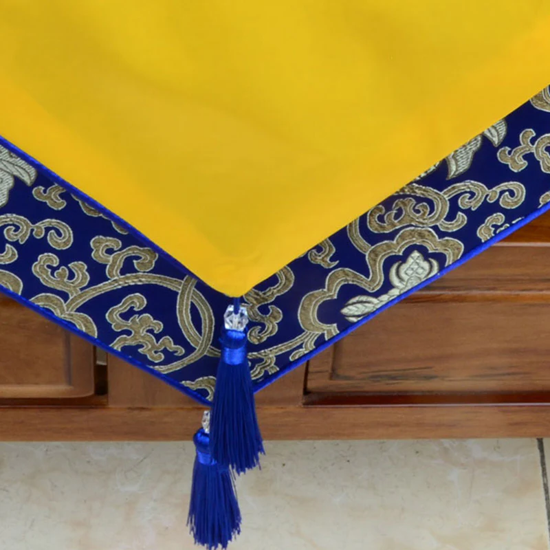 Buddha Stones Prayer Altar Flower Vajra Dragon Pattern Tibetan Auspicious Symbols Tassels Jacquard Table Runner