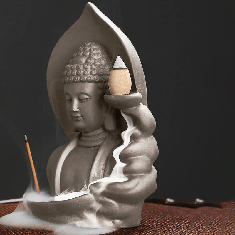 Buddha Stones Tibetan Avalokitesvara Buddha Lotus Healing Backflow Smoke Fountain Incense Burner