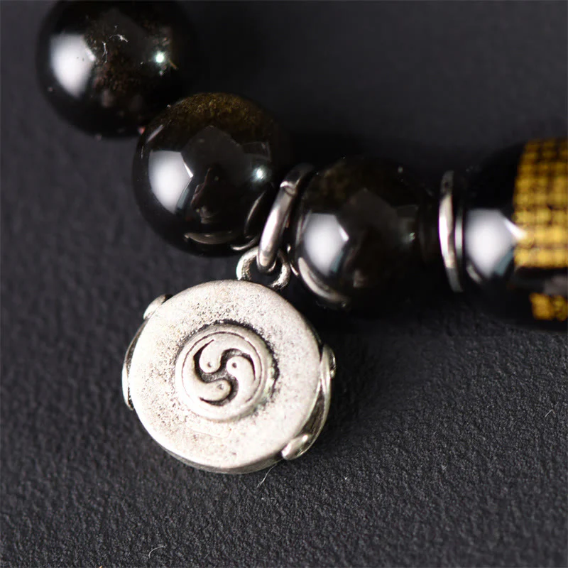 Buddha Stones Tibetan Green Sandalwood Gold Sheen Obsidian Balance Peace Double Wrap Bracelet