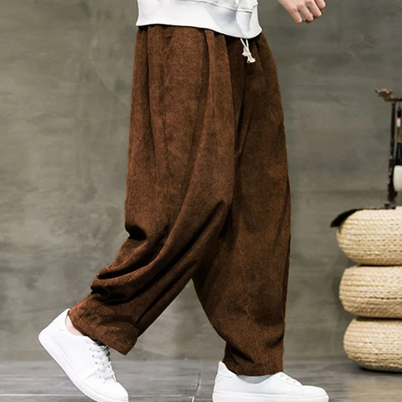Buddha Stones Casual Plain Cotton Bloomer Men's Pants With Pockets