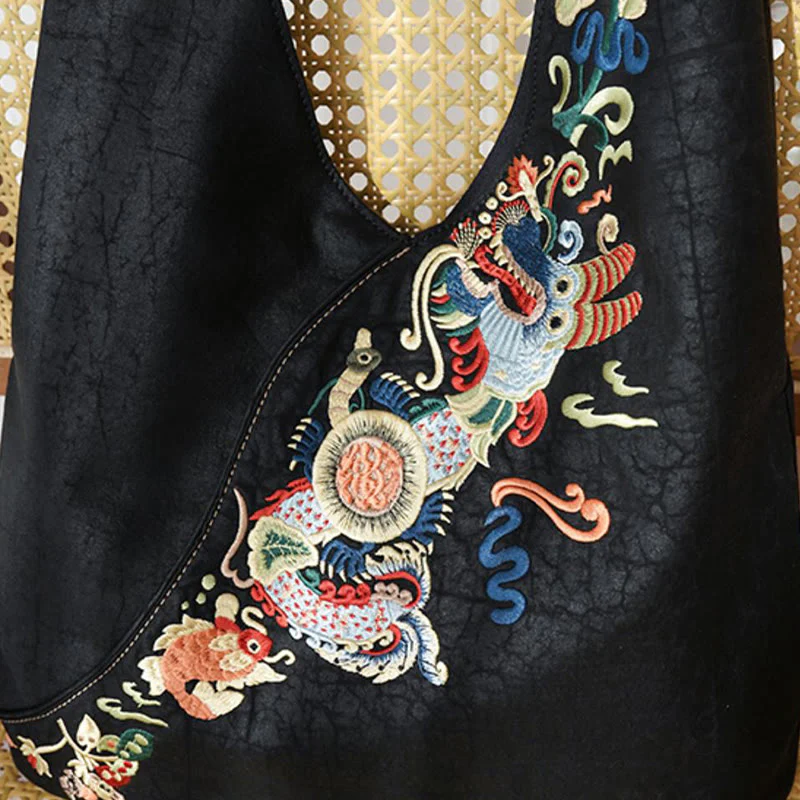 Buddha Stones Fish Flower Phoenix Embroidery Xiangyunsha Silk Shoulder Bag