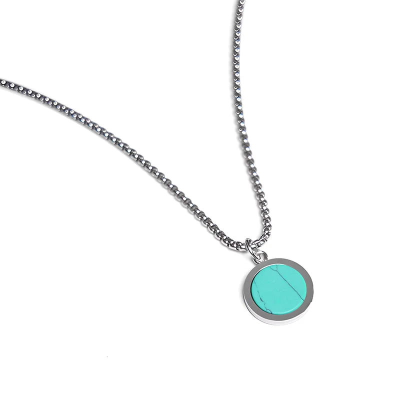 Buddha Stones Natural Stone Turquoise Tiger Eye  Lazurite Malachite Titanium Steel Purification Necklace Pendant