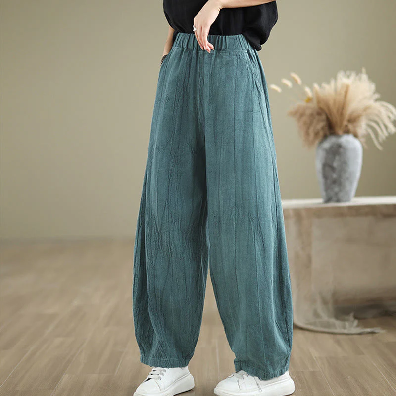 Buddha Stones Casual Plain Women's Cotton Linen Harem Pants With Pockets