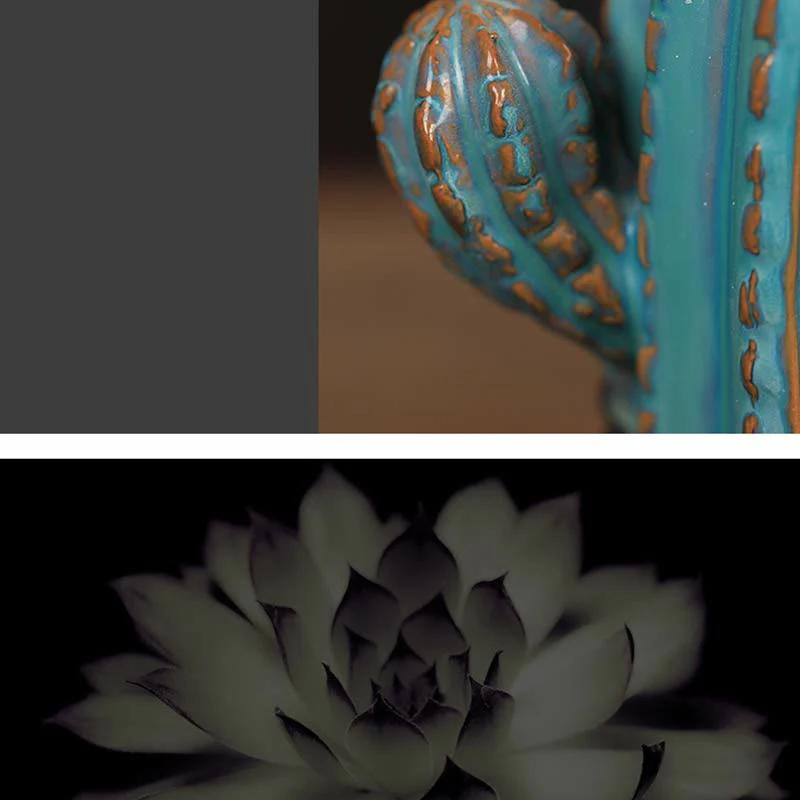 Buddha Stones Cactus Ceramic Healing Backflow Smoke Fountain Incense Burner