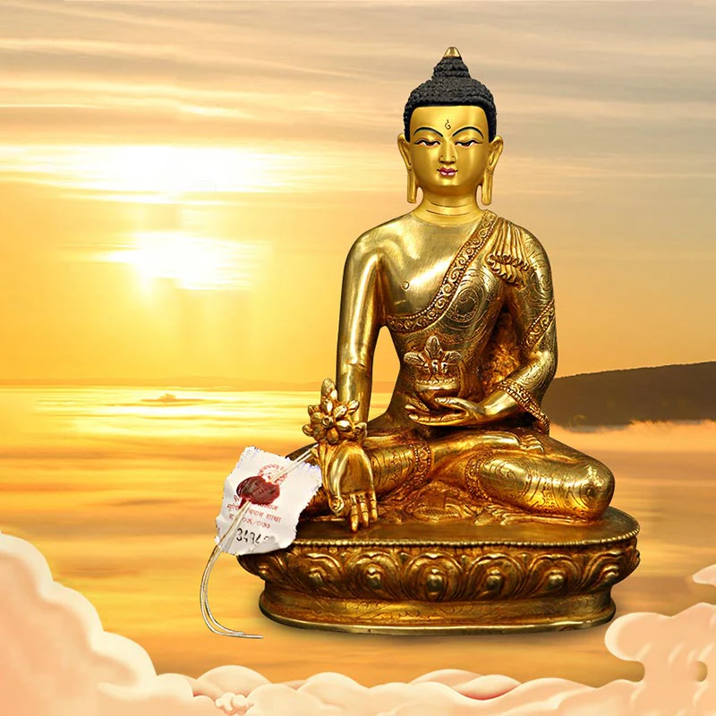 Buddha Stones Buddha Shakyamuni Medicine Buddha Compassion Copper Gold Plated Statue Decoration
