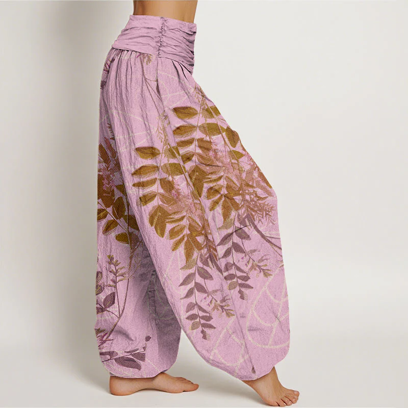 Buddha Stones Green Leaves Branches Women's Elastic Waist Harem Pants