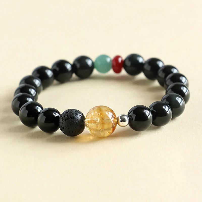 Buddha Stones Natural Black Obsidian Beads Strength Fulfillment Bracelet