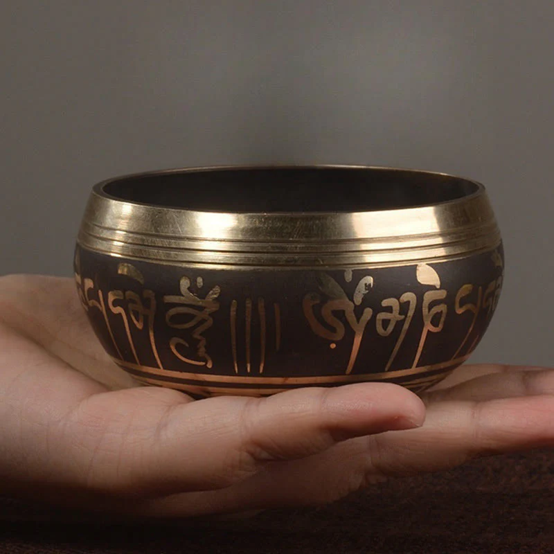 Buddha Stones Handmade Singing Bowl Buddha Eyes Scripture Pattern for Healing and Meditation Sound Bowl Set