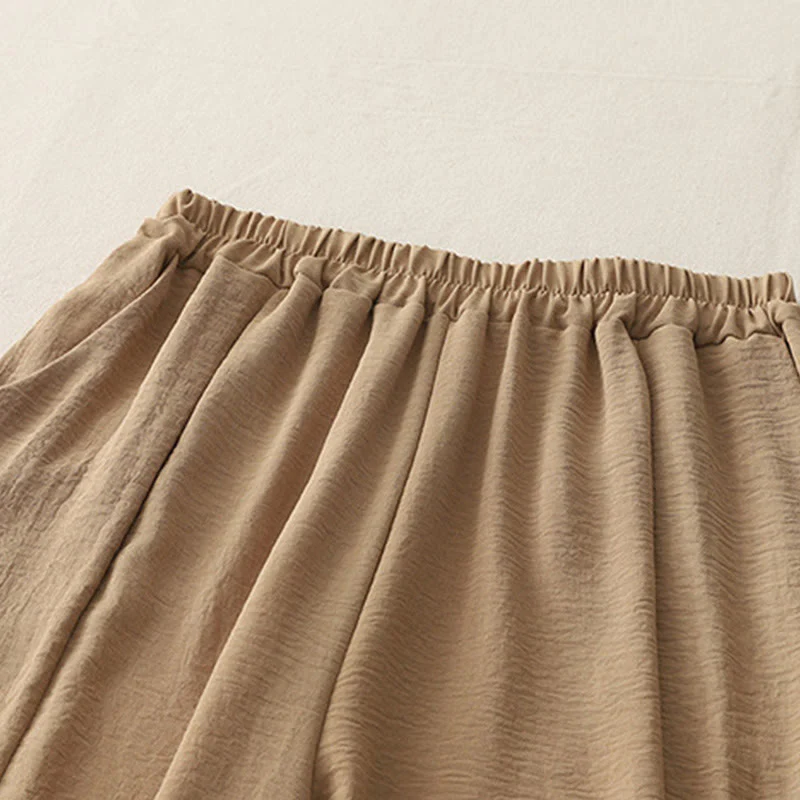 Buddha Stones Commute Casual Plain Frog-Button Design Women's Harem Cotton Linen 7-8 Length Pants With Pockets