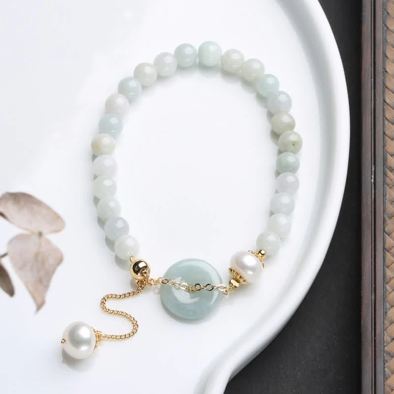 Buddha Stones Natural Jade Pearl Peace Buckle Prosperity Luck Bracelet