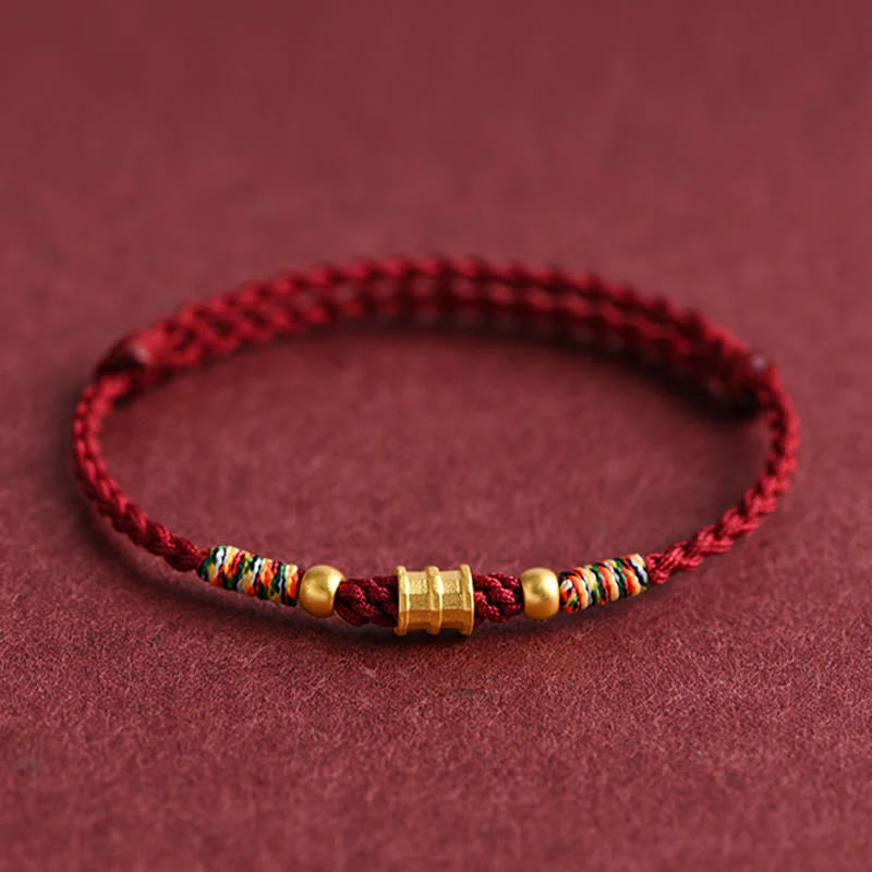 Buddha Stones 999 Gold Small Bucket Shape Design Handmade Luck Braided Rope Bracelet Anklet