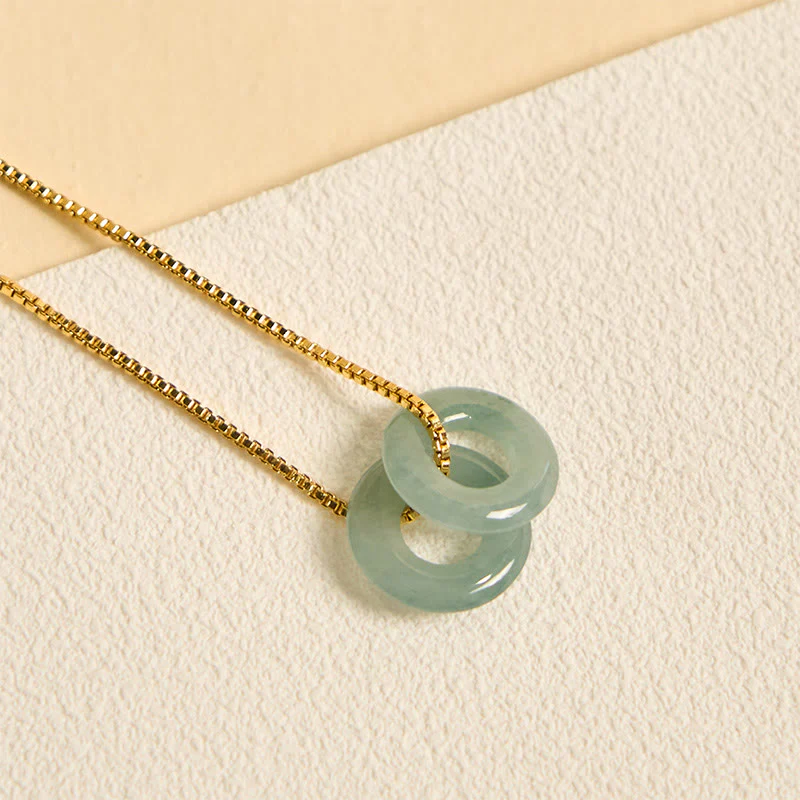 Buddha Stones Jade Double Peace Buckle Prosperity Necklace Pendant