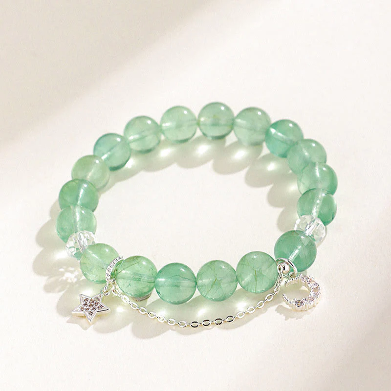 Buddha Stones Green Fluorite Beads Moon Star Peace Bracelet