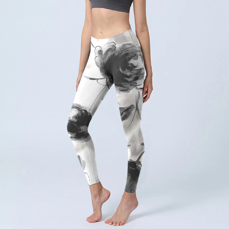 Buddha Stones Watercolor Rose Pattern Print Gym Leggings Women's Yoga Pants