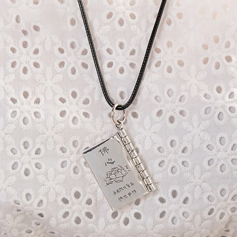 Buddha Stones 990 Sterling Silver Heart Sutra Great Compassion Shurangama Mantra Lotus Vajra Peace Necklace Pendant