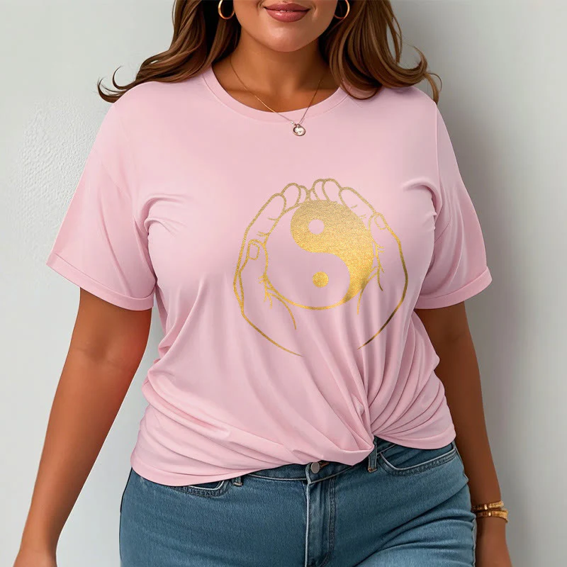 Buddha Stones Hands Holding A Golden Yin Yang Tee T-shirt