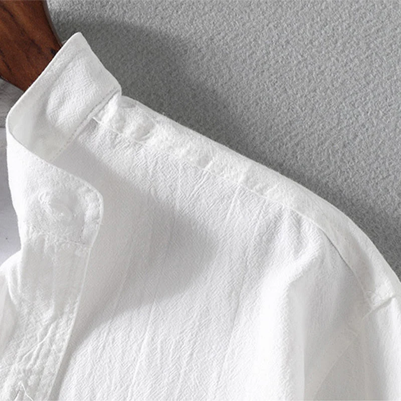 Buddha Stones Summer Solid Men's Buttons Half Sleeve Cotton Linen Shirt