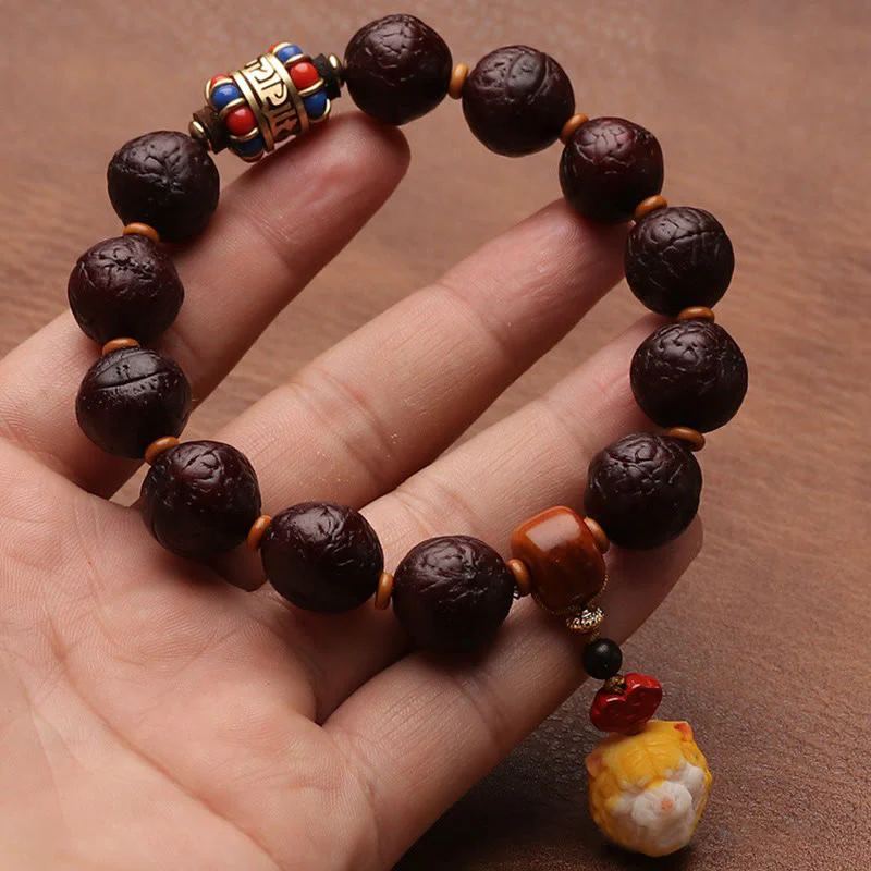 Buddha Stones Tibetan Bodhi Seed Agate Bead Luck Wealth Tassel Charm Wrist Mala