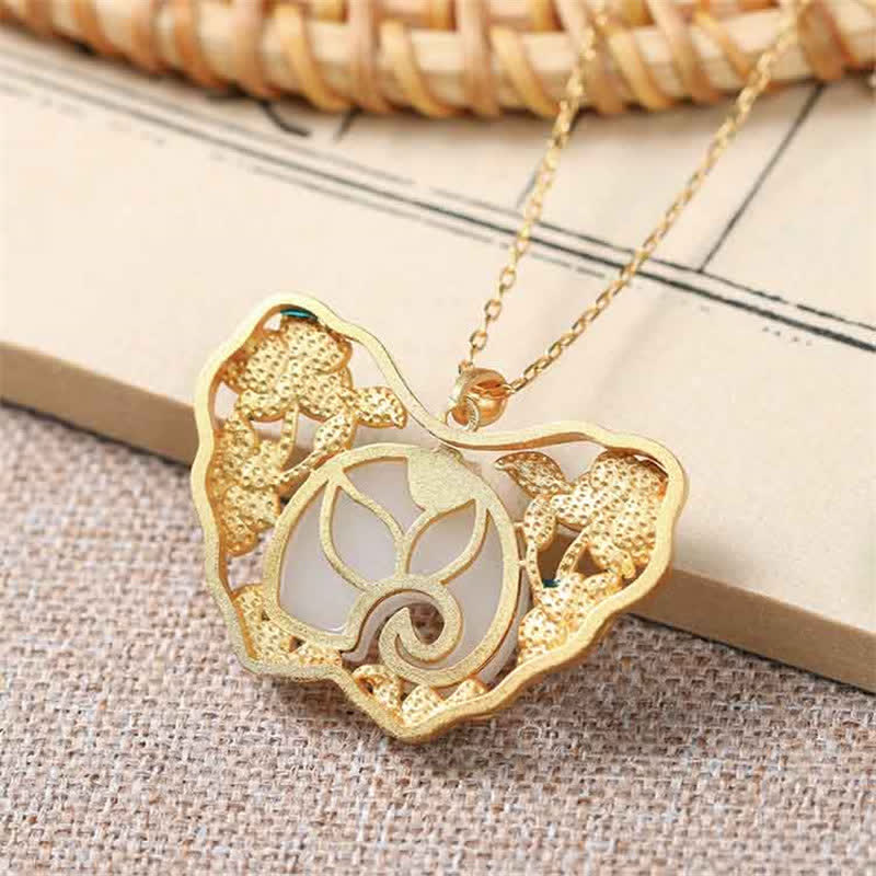 Buddha Stones White Jade Elephant Butterfly Lotus Success Necklace Chain Pendant