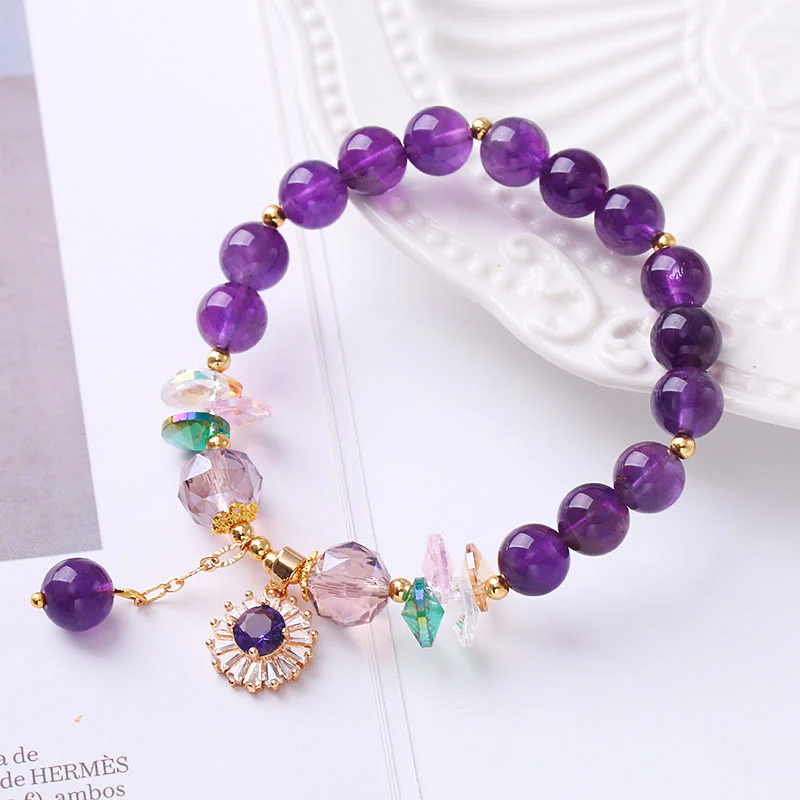 Buddha Stones Natural Amethyst Zircon Sun Healing Spiritual Charm Bracelet