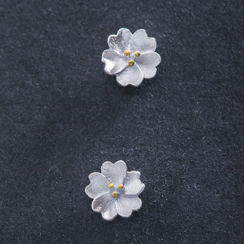Buddha Stones 925 Sterling Silver Cherry Blossoms Floral Calm Stud Earrings