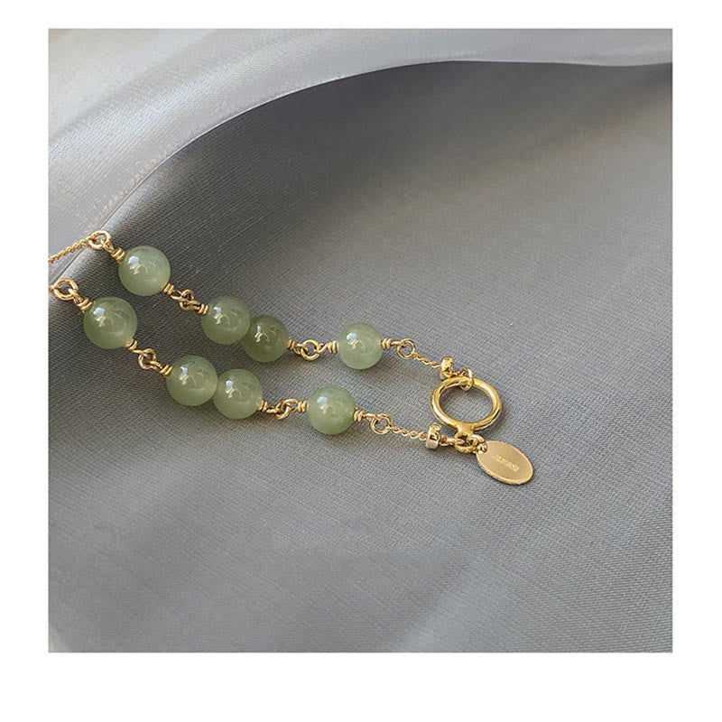 Buddha Stones 14k Gold Plated Hetian Jade Beaded Prosperity Chain Bracelet