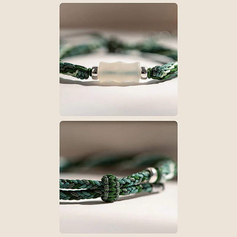Buddha Stones White Jade Bamboo Reincarnation Knot Wealth Luck Strength String Bracelet