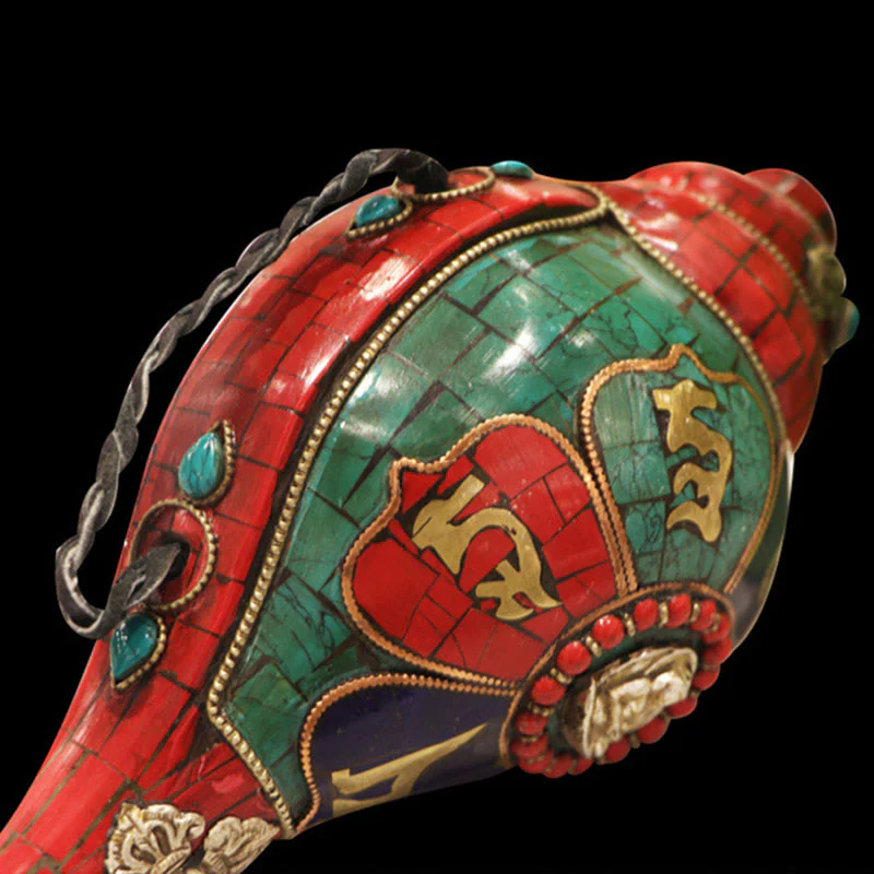 Buddha Stones Tibetan Handmade Shankha Om Mani Padme Hum Buddha Conch Shell Lucky Decoration