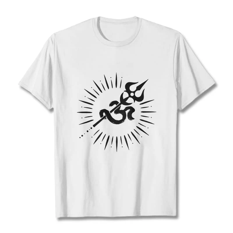Buddha Stones Casual Om Symbol Trident Radiant Lines Pattern Cotton Tee T-shirt