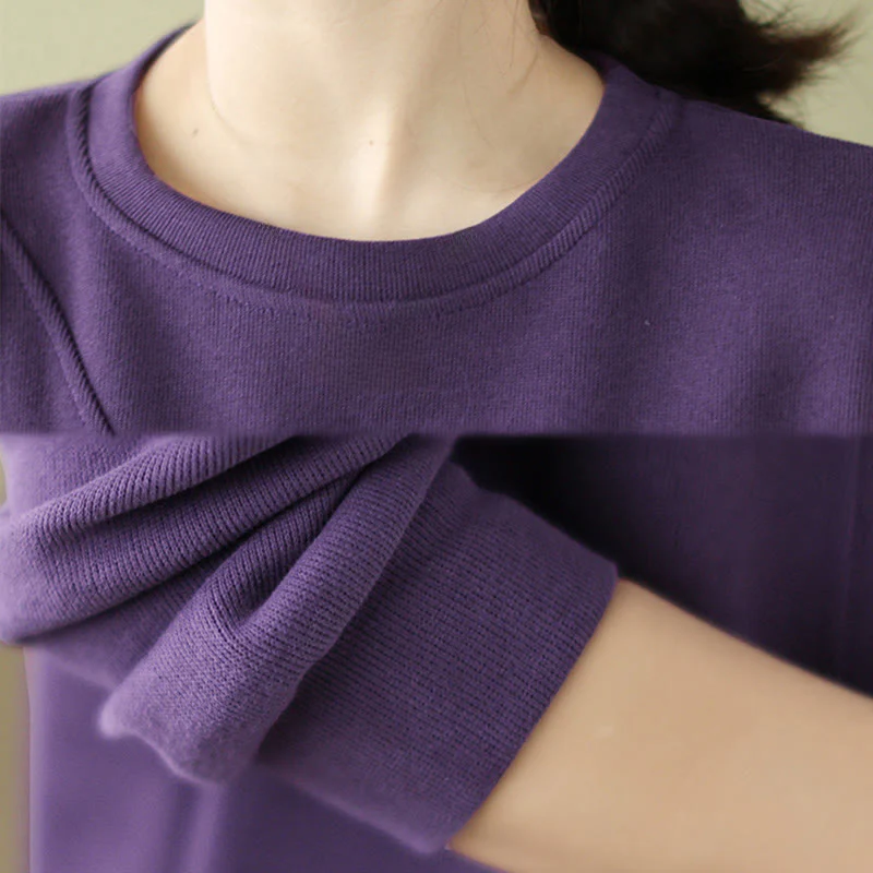 Buddha Stones Fall Plain Button Crew Neck Cotton Pullover Women's Sweatshirt