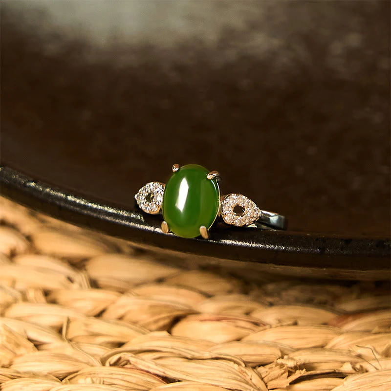 Buddha Stones Natural Jade Adjustable Buckle Prosperity Ring