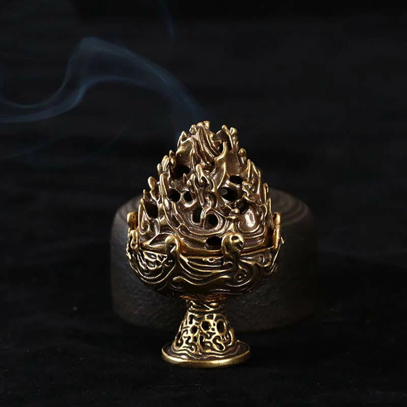 Buddha Stones Tibetan Mini Mountain Pattern Meditation Copper Alloy Incense Burner