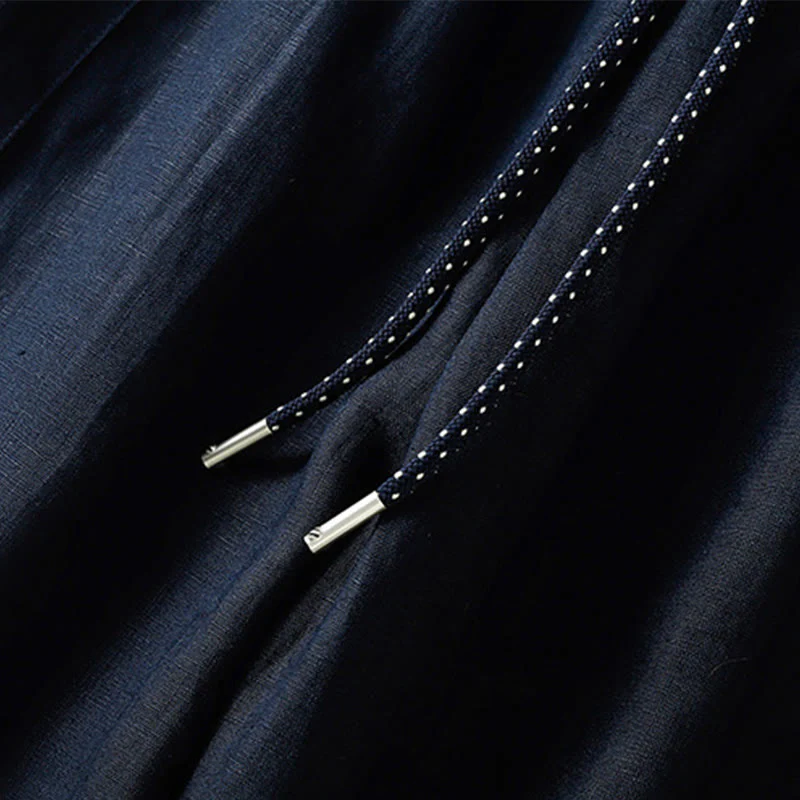 Buddha Stones Casual Embroided Bead Drawstring Women's Wide Leg Cotton Pants With Pockets