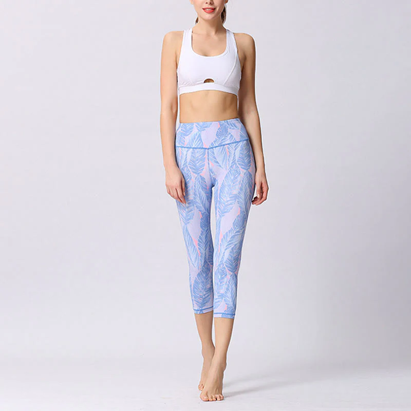 Buddha Stones Leaves Butterfly Print Sports Yoga Cropped Leggings Women's Yoga Capri Pants
