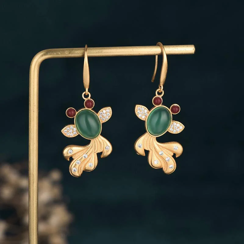 Buddha Stones FengShui Jade Koi Fortune Earrings